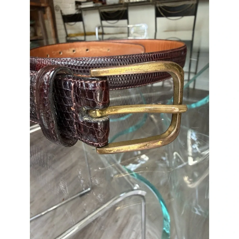 Torino Calcutta Lizard Belt Brown Red Leather Size 32 Solid Brass Buckle 5116